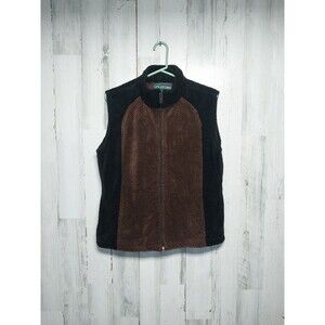 Overland Men's Medium Black Brown Fleece Full Zip Vest